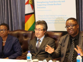 From Right to Left: The Permanent Secretary in the Ministry of Information, Communication and Technology Dr Chirume, His Excellency Shinichi Yamanaka, Ambassador Extraordinary and Plenipotentiary of Japan in Zimbabwe and the Permanent Secretary in the Ministry of Environment, Climate and Wildlife