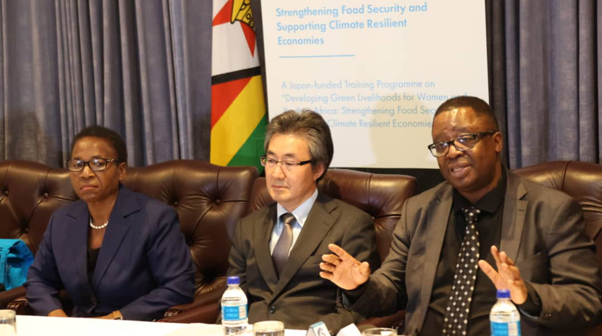 From Right to Left: The Permanent Secretary in the Ministry of Information, Communication and Technology Dr Chirume, His Excellency Shinichi Yamanaka, Ambassador Extraordinary and Plenipotentiary of Japan in Zimbabwe and the Permanent Secretary in the Ministry of Environment, Climate and Wildlife